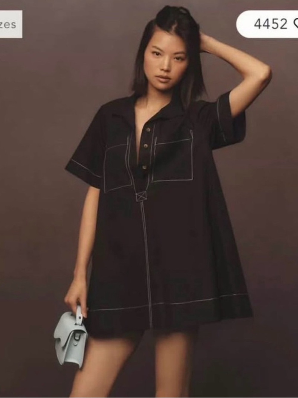Maeve Black Mini Dress with Contrast Stitching